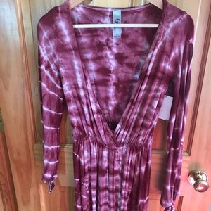 Go Couture Burgundy Tie Dye Dress Small